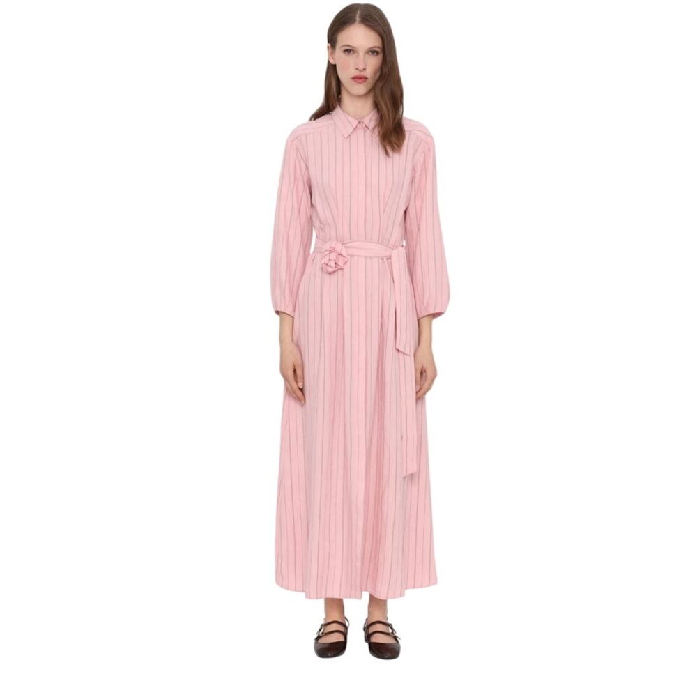Marella Denis Shirt Dress Pink Grey Pinstripe Size 14 NWT Designer Minimalist